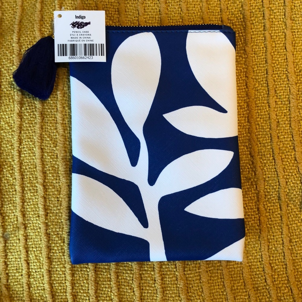 Indigo pencil case with floral design